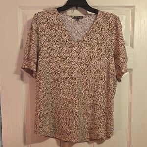 Adrianna Papell Beige and Black Short Sleeve Top